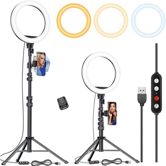 10.2" Selfie Ring Light with 65" Adjustable Tripod Stand & Phone Holder - Picture 1 of 6